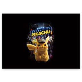 Поздравительная открытка с принтом Pikachu Detective в Екатеринбурге, 100% бумага | плотность бумаги 280 г/м2, матовая, на обратной стороне линовка и место для марки
 | anime | game | nintendo | pikachu | pokemon | аниме | детектив | игра | кино | пикачу | покемон | эш кетчум
