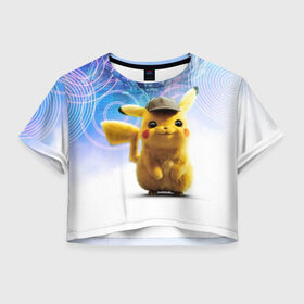 Женская футболка Cropp-top с принтом Pikachu Detective в Екатеринбурге, 100% полиэстер | круглая горловина, длина футболки до линии талии, рукава с отворотами | Тематика изображения на принте: anime | game | nintendo | pikachu | pokemon | аниме | детектив | игра | кино | пикачу | покемон | эш кетчум