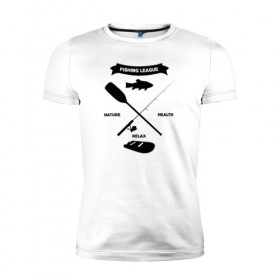 Мужская футболка премиум с принтом лига рыбалки в Екатеринбурге, 92% хлопок, 8% лайкра | приталенный силуэт, круглый вырез ворота, длина до линии бедра, короткий рукав | прикольная футболка рыбалка | футболка рыбалка купить | футболки +для рыбалки | футболки +с надписями про рыбалку | футболки мужские рыбалка | футболки про рыбалку