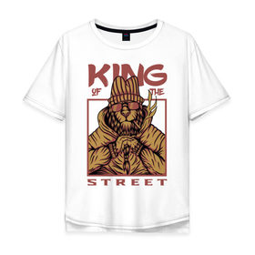 Мужская футболка хлопок Oversize с принтом King of the street в Екатеринбурге, 100% хлопок | свободный крой, круглый ворот, “спинка” длиннее передней части | king | животные | звери | король | король улиц | кот | кошка | кошки | лев | природа | улица