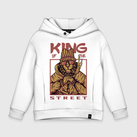 Детское худи Oversize хлопок с принтом King of the street в Екатеринбурге, френч-терри — 70% хлопок, 30% полиэстер. Мягкий теплый начес внутри —100% хлопок | боковые карманы, эластичные манжеты и нижняя кромка, капюшон на магнитной кнопке | Тематика изображения на принте: king | животные | звери | король | король улиц | кот | кошка | кошки | лев | природа | улица