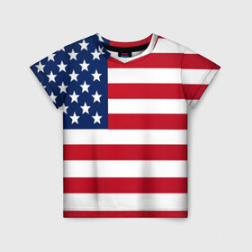 Детская футболка 3D с принтом USA в Екатеринбурге, 100% гипоаллергенный полиэфир | прямой крой, круглый вырез горловины, длина до линии бедер, чуть спущенное плечо, ткань немного тянется | usa | абстракция | америка | американский | герб | звезды | краска | символика сша | страны | сша | флаг | штаты
