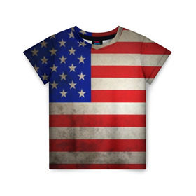 Детская футболка 3D с принтом Американский флаг в Екатеринбурге, 100% гипоаллергенный полиэфир | прямой крой, круглый вырез горловины, длина до линии бедер, чуть спущенное плечо, ткань немного тянется | Тематика изображения на принте: usa | абстракция | америка | американский | герб | звезды | краска | символика сша | страны | сша | флаг | штаты