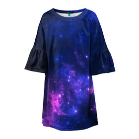 Детское платье 3D с принтом Неоновый космос в Екатеринбурге, 100% полиэстер | прямой силуэт, чуть расширенный к низу. Круглая горловина, на рукавах — воланы | galaxy | nebula | space | star | абстракция | вселенная | галактика | звезда | звезды | космический | планеты