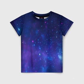 Детская футболка 3D с принтом Космос в Екатеринбурге, 100% гипоаллергенный полиэфир | прямой крой, круглый вырез горловины, длина до линии бедер, чуть спущенное плечо, ткань немного тянется | galaxy | nebula | space | star | абстракция | вселенная | галактика | звезда | звезды | космический | планеты