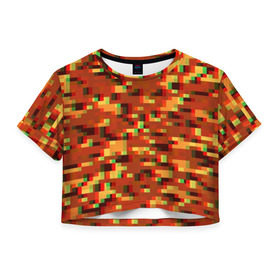 Женская футболка Cropp-top с принтом Пиксели в Екатеринбурге, 100% полиэстер | круглая горловина, длина футболки до линии талии, рукава с отворотами | альтернативный камуфляж | армия | вдв | зеленый | камуфляж | пиксели | полевой | силовые структуры | текстуры | хаки