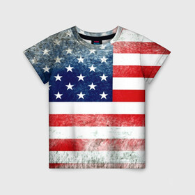 Детская футболка 3D с принтом Америка Флаг в Екатеринбурге, 100% гипоаллергенный полиэфир | прямой крой, круглый вырез горловины, длина до линии бедер, чуть спущенное плечо, ткань немного тянется | usa | абстракция | америка | американский | герб | звезды | краска | символика сша | страны | сша | флаг | штаты