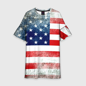 Детское платье 3D с принтом Америка Флаг в Екатеринбурге, 100% полиэстер | прямой силуэт, чуть расширенный к низу. Круглая горловина, на рукавах — воланы | usa | абстракция | америка | американский | герб | звезды | краска | символика сша | страны | сша | флаг | штаты