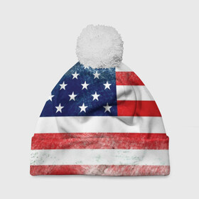 Шапка 3D c помпоном с принтом Америка Флаг в Екатеринбурге, 100% полиэстер | универсальный размер, печать по всей поверхности изделия | usa | абстракция | америка | американский | герб | звезды | краска | символика сша | страны | сша | флаг | штаты