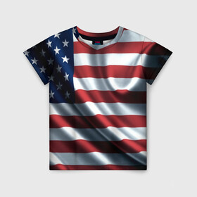 Детская футболка 3D с принтом Символика Америки в Екатеринбурге, 100% гипоаллергенный полиэфир | прямой крой, круглый вырез горловины, длина до линии бедер, чуть спущенное плечо, ткань немного тянется | usa | абстракция | америка | американский | герб | звезды | краска | символика сша | страны | сша | флаг | штаты