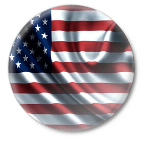 Значок с принтом Символика Америки в Екатеринбурге,  металл | круглая форма, металлическая застежка в виде булавки | Тематика изображения на принте: usa | абстракция | америка | американский | герб | звезды | краска | символика сша | страны | сша | флаг | штаты