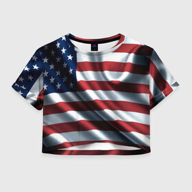 Женская футболка Cropp-top с принтом Символика Америки в Екатеринбурге, 100% полиэстер | круглая горловина, длина футболки до линии талии, рукава с отворотами | usa | абстракция | америка | американский | герб | звезды | краска | символика сша | страны | сша | флаг | штаты
