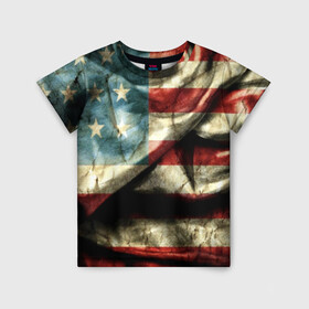 Детская футболка 3D с принтом USA 3D в Екатеринбурге, 100% гипоаллергенный полиэфир | прямой крой, круглый вырез горловины, длина до линии бедер, чуть спущенное плечо, ткань немного тянется | usa | абстракция | америка | американский | герб | звезды | краска | символика сша | страны | сша | флаг | штаты