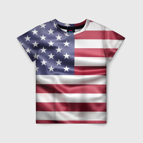 Детская футболка 3D с принтом USA в Екатеринбурге, 100% гипоаллергенный полиэфир | прямой крой, круглый вырез горловины, длина до линии бедер, чуть спущенное плечо, ткань немного тянется | usa | абстракция | америка | американский | герб | звезды | краска | символика сша | страны | сша | флаг | штаты