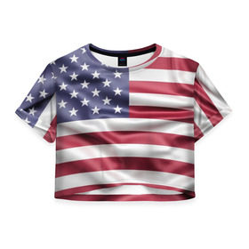 Женская футболка Cropp-top с принтом USA в Екатеринбурге, 100% полиэстер | круглая горловина, длина футболки до линии талии, рукава с отворотами | usa | абстракция | америка | американский | герб | звезды | краска | символика сша | страны | сша | флаг | штаты