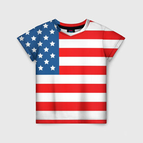 Детская футболка 3D с принтом Соединенные Штаты Америки в Екатеринбурге, 100% гипоаллергенный полиэфир | прямой крой, круглый вырез горловины, длина до линии бедер, чуть спущенное плечо, ткань немного тянется | Тематика изображения на принте: usa | абстракция | америка | американский | герб | звезды | краска | символика сша | страны | сша | флаг | штаты