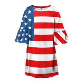 Детское платье 3D с принтом Соединенные Штаты Америки в Екатеринбурге, 100% полиэстер | прямой силуэт, чуть расширенный к низу. Круглая горловина, на рукавах — воланы | Тематика изображения на принте: usa | абстракция | америка | американский | герб | звезды | краска | символика сша | страны | сша | флаг | штаты