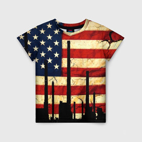 Детская футболка 3D с принтом USA URBAN в Екатеринбурге, 100% гипоаллергенный полиэфир | прямой крой, круглый вырез горловины, длина до линии бедер, чуть спущенное плечо, ткань немного тянется | usa | абстракция | америка | американский | герб | звезды | краска | символика сша | страны | сша | флаг | штаты