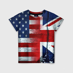 Детская футболка 3D с принтом Англия&Америка в Екатеринбурге, 100% гипоаллергенный полиэфир | прямой крой, круглый вырез горловины, длина до линии бедер, чуть спущенное плечо, ткань немного тянется | usa | абстракция | америка | американский | герб | звезды | краска | символика сша | страны | сша | флаг | штаты