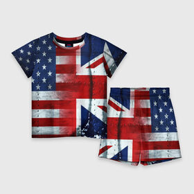 Детский костюм с шортами 3D с принтом Англия Америка в Екатеринбурге,  |  | usa | абстракция | америка | американский | герб | звезды | краска | символика сша | страны | сша | флаг | штаты