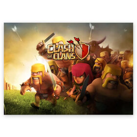 Поздравительная открытка с принтом Clash of Clans в Екатеринбурге, 100% бумага | плотность бумаги 280 г/м2, матовая, на обратной стороне линовка и место для марки
 | Тематика изображения на принте: base | clan wars | coc | hall | hog rider | royale | town | trap | база | гоблин | золото | клеш оф кленс | кок | крепость | кристаллы | трофей | эликсир