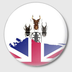 Значок с принтом Жуки в Екатеринбурге,  металл | круглая форма, металлическая застежка в виде булавки | england | flag | the beatles | англия | жуки | флаг
