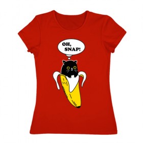 Женская футболка хлопок с принтом Oh, snap! в Екатеринбурге, 100% хлопок | прямой крой, круглый вырез горловины, длина до линии бедер, слегка спущенное плечо | banana | cat | kitten | банан | кот | котенок | кошка
