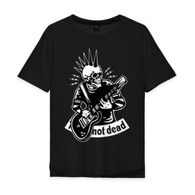 Мужская футболка хлопок Oversize с принтом Punks not dead в Екатеринбурге, 100% хлопок | свободный крой, круглый ворот, “спинка” длиннее передней части | guitar | motto | music | punk | rock | skull | гитара | девиз | музыка | панк | рок | череп