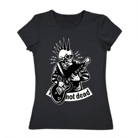 Женская футболка хлопок с принтом Punk`s not dead в Екатеринбурге, 100% хлопок | прямой крой, круглый вырез горловины, длина до линии бедер, слегка спущенное плечо | guitar | motto | music | punk | rock | skull | гитара | девиз | музыка | панк | рок | череп