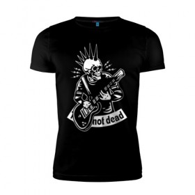 Мужская футболка премиум с принтом Punk`s not dead в Екатеринбурге, 92% хлопок, 8% лайкра | приталенный силуэт, круглый вырез ворота, длина до линии бедра, короткий рукав | guitar | motto | music | punk | rock | skull | гитара | девиз | музыка | панк | рок | череп