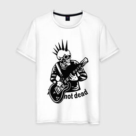 Мужская футболка хлопок с принтом Punk`s not dead в Екатеринбурге, 100% хлопок | прямой крой, круглый вырез горловины, длина до линии бедер, слегка спущенное плечо. | guitar | motto | music | punk | rock | skull | гитара | девиз | музыка | панк | рок | череп