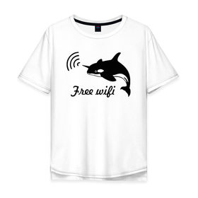 Мужская футболка хлопок Oversize с принтом Free wifi в Екатеринбурге, 100% хлопок | свободный крой, круглый ворот, “спинка” длиннее передней части | free wifi | wifi | бесплатный вайфай | беспроводной доступ | вай фай | интернет | касатка | общение