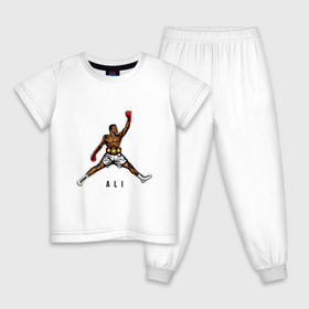 Детская пижама хлопок с принтом Ali Jordan в Екатеринбурге, 100% хлопок |  брюки и футболка прямого кроя, без карманов, на брюках мягкая резинка на поясе и по низу штанин
 | Тематика изображения на принте: basketball | box | boxing | bruce lee | champion | dragon | fight | fighter | jordan | michael | muay thai | team | tiger | ufc | али | баскетбол | бой | бокс | боксер | борьба | брюс ли | джордан | дзюдо | дракон | един | карате | контакт | кулак | лев |