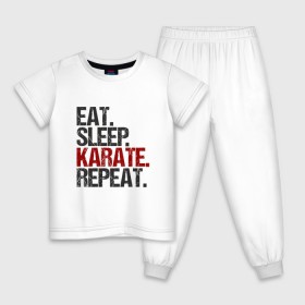 Детская пижама хлопок с принтом Есть, спать, карате в Екатеринбурге, 100% хлопок |  брюки и футболка прямого кроя, без карманов, на брюках мягкая резинка на поясе и по низу штанин
 | Тематика изображения на принте: box | boxing | bruce lee | champion | dragon | fight | fighter | judo | muay thai | team | tiger | ufc | али | боевые | боец | бой | бокс | боксер | борьба | брюс ли | воин | дзюдо | дракон | единоборства | искусство | карате | контакт | кулак | лев