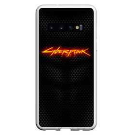 Чехол для Samsung Galaxy S10 с принтом CYBERPUNK 2077 (НА СПИНЕ) в Екатеринбурге, Силикон | Область печати: задняя сторона чехла, без боковых панелей | Тематика изображения на принте: 2019 | cd project red | cyberpunk 2077 | fire | future | hack | night city | samurai | sci fi | андроиды | безумие | будущее | киберпанк 2077 | логотип | огонь | роботы | самураи | фантастика | цифры