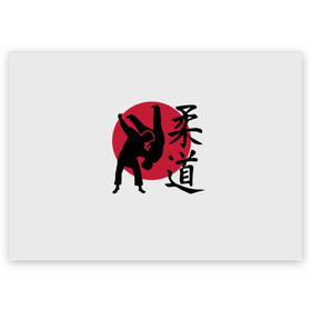 Поздравительная открытка с принтом Дзюдо в Екатеринбурге, 100% бумага | плотность бумаги 280 г/м2, матовая, на обратной стороне линовка и место для марки
 | Тематика изображения на принте: eastern | emblem | hieroglyph | japanese | judo | martial arts | red | sign | silhouette | sport | stencil | sun | symbol | wrestlers | wrestling | борцы | борьба | восточная | дзюдо | единоборства | знак | иероглиф | красное | силуэт | символ | солнце | 