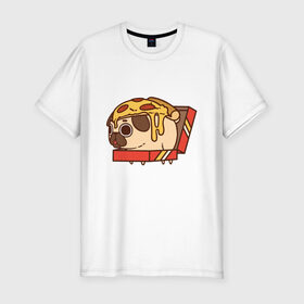 Мужская футболка премиум с принтом Pizza Dog в Екатеринбурге, 92% хлопок, 8% лайкра | приталенный силуэт, круглый вырез ворота, длина до линии бедра, короткий рукав | Тематика изображения на принте: amimals | cook | dog | doggy | food | pizza | woof | боксер | бульдог | бультерьер | волк | гав | доберман | дог | долматинец | друг | еда | животные | йорк | кок | мопс | овчарка | пёс | песик | питомец | пицца | повар | пудель