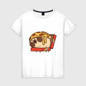 Женская футболка хлопок с принтом Pizza Dog в Екатеринбурге, 100% хлопок | прямой крой, круглый вырез горловины, длина до линии бедер, слегка спущенное плечо | amimals | cook | dog | doggy | food | pizza | woof | боксер | бульдог | бультерьер | волк | гав | доберман | дог | долматинец | друг | еда | животные | йорк | кок | мопс | овчарка | пёс | песик | питомец | пицца | повар | пудель