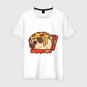 Мужская футболка хлопок с принтом Pizza Dog в Екатеринбурге, 100% хлопок | прямой крой, круглый вырез горловины, длина до линии бедер, слегка спущенное плечо. | Тематика изображения на принте: amimals | cook | dog | doggy | food | pizza | woof | боксер | бульдог | бультерьер | волк | гав | доберман | дог | долматинец | друг | еда | животные | йорк | кок | мопс | овчарка | пёс | песик | питомец | пицца | повар | пудель