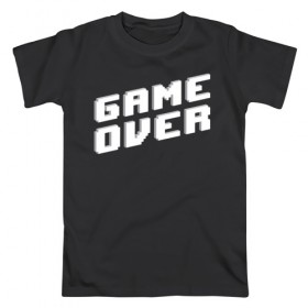 Мужская футболка хлопок с принтом Game Over в Екатеринбурге, 100% хлопок | прямой крой, круглый вырез горловины, длина до линии бедер, слегка спущенное плечо. | Тематика изображения на принте: game | pixels | retro | игра | игра окончена | игры | пиксели | пиксель | ретро