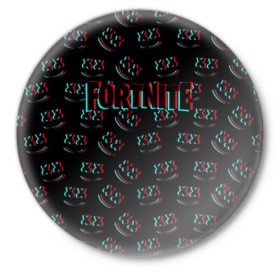 Значок с принтом FORTNITE x MARSHMELLO в Екатеринбурге,  металл | круглая форма, металлическая застежка в виде булавки | dj | fortnite | glitch | marshmello | usa | америка | глитч | клубная музыка | маршмелло | музыка | музыкант | фортнайт