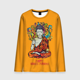Мужской лонгслив 3D с принтом Happy Buddha Purnima в Екатеринбурге, 100% полиэстер | длинные рукава, круглый вырез горловины, полуприлегающий силуэт | Тематика изображения на принте: buddha | golden | happy | indian | kesa | lotus | monk | orange | ornament | pattern | pose | religion | shakyamuni | spiritual | te | будда | буддизм | духовный | золотой | индийский | кашая | кэса | лотос | оранжевый | орнамент | основатель | по