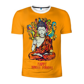 Мужская футболка 3D спортивная с принтом Happy Buddha Purnima в Екатеринбурге, 100% полиэстер с улучшенными характеристиками | приталенный силуэт, круглая горловина, широкие плечи, сужается к линии бедра | Тематика изображения на принте: buddha | golden | happy | indian | kesa | lotus | monk | orange | ornament | pattern | pose | religion | shakyamuni | spiritual | te | будда | буддизм | духовный | золотой | индийский | кашая | кэса | лотос | оранжевый | орнамент | основатель | по