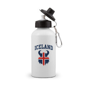 Бутылка спортивная с принтом Исландия в Екатеринбурге, металл | емкость — 500 мл, в комплекте две пластиковые крышки и карабин для крепления | iceland | iseland | исландия | сборная | сборная исландии | сборная исландии по футболу | сборные | форма | футбол | чемпионат мира по футболу
