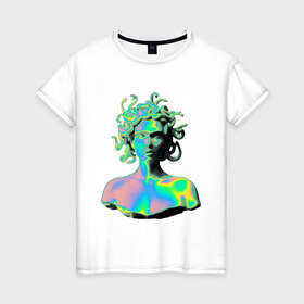 Женская футболка хлопок с принтом Gorgon Medusa в Екатеринбурге, 100% хлопок | прямой крой, круглый вырез горловины, длина до линии бедер, слегка спущенное плечо | gorgon medusa | бог | богиня | горгона медуза | змеи | змея | камень | необычно | статуя