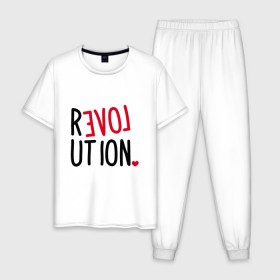 Мужская пижама хлопок с принтом Love Revolution в Екатеринбурге, 100% хлопок | брюки и футболка прямого кроя, без карманов, на брюках мягкая резинка на поясе и по низу штанин
 | 