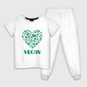 Детская пижама хлопок с принтом Vegan в Екатеринбурге, 100% хлопок |  брюки и футболка прямого кроя, без карманов, на брюках мягкая резинка на поясе и по низу штанин
 | Тематика изображения на принте: earth | green | greenpaece | nature | sport | vegan | world | yoga | веган | вегетарианец | гринпис | дерево | еда | животные | жизнь | здоровье | зеленый | йога | лес | любовь | мир | овощи | пища | планета | природа | растение