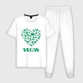 Мужская пижама хлопок с принтом Vegan в Екатеринбурге, 100% хлопок | брюки и футболка прямого кроя, без карманов, на брюках мягкая резинка на поясе и по низу штанин
 | earth | green | greenpaece | nature | sport | vegan | world | yoga | веган | вегетарианец | гринпис | дерево | еда | животные | жизнь | здоровье | зеленый | йога | лес | любовь | мир | овощи | пища | планета | природа | растение