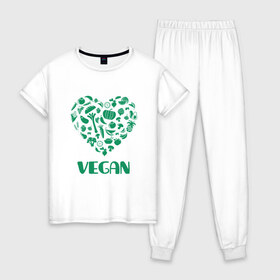 Женская пижама хлопок с принтом Vegan в Екатеринбурге, 100% хлопок | брюки и футболка прямого кроя, без карманов, на брюках мягкая резинка на поясе и по низу штанин | earth | green | greenpaece | nature | sport | vegan | world | yoga | веган | вегетарианец | гринпис | дерево | еда | животные | жизнь | здоровье | зеленый | йога | лес | любовь | мир | овощи | пища | планета | природа | растение