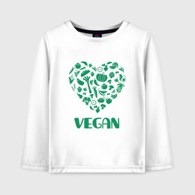 Детский лонгслив хлопок с принтом Vegan в Екатеринбурге, 100% хлопок | круглый вырез горловины, полуприлегающий силуэт, длина до линии бедер | earth | green | greenpaece | nature | sport | vegan | world | yoga | веган | вегетарианец | гринпис | дерево | еда | животные | жизнь | здоровье | зеленый | йога | лес | любовь | мир | овощи | пища | планета | природа | растение
